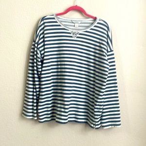 CJ Banks navy/white striped long sleeved knit top